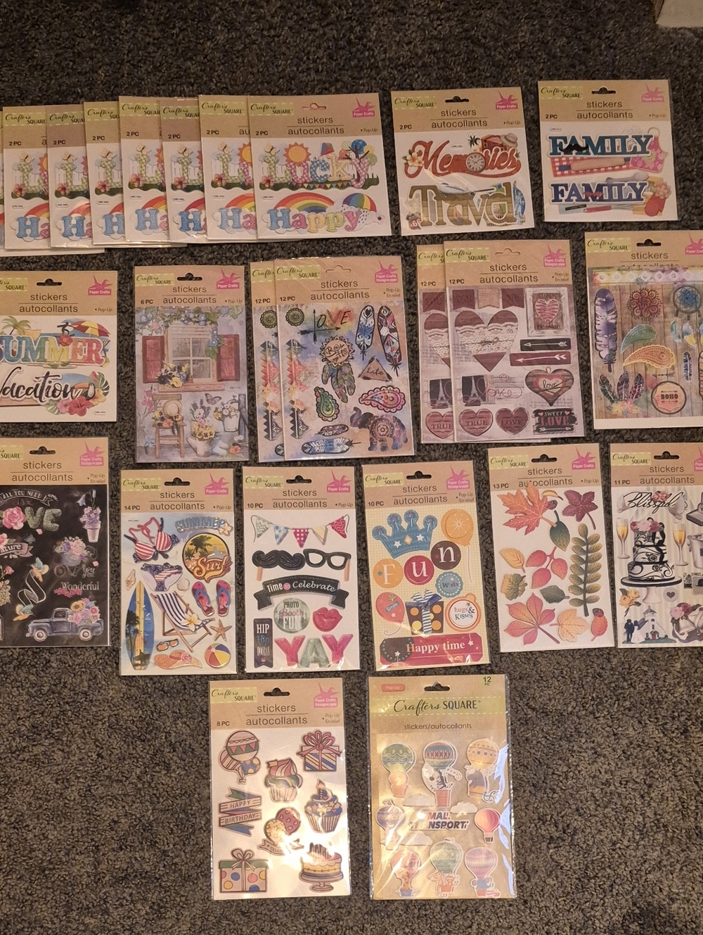 25pc Crafter's Square 3D Pop-Up Sticker Lot - Travel, Wedding, Family